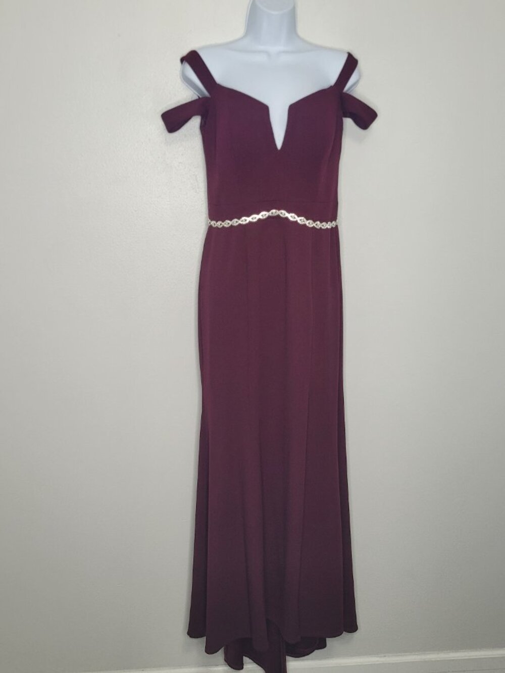 Bill Levkoff dark red partial off the shoulder mother of the gown size 6